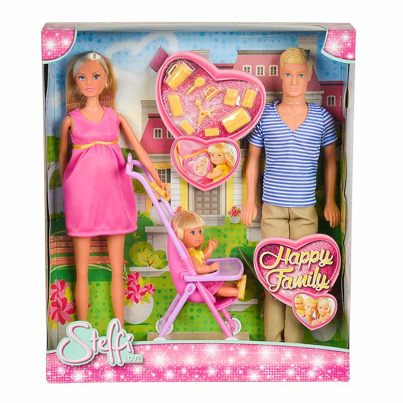 Boneca Steffi Love Grávida Familia Feliz Estilo Barbie Ken e filha Evi bebê