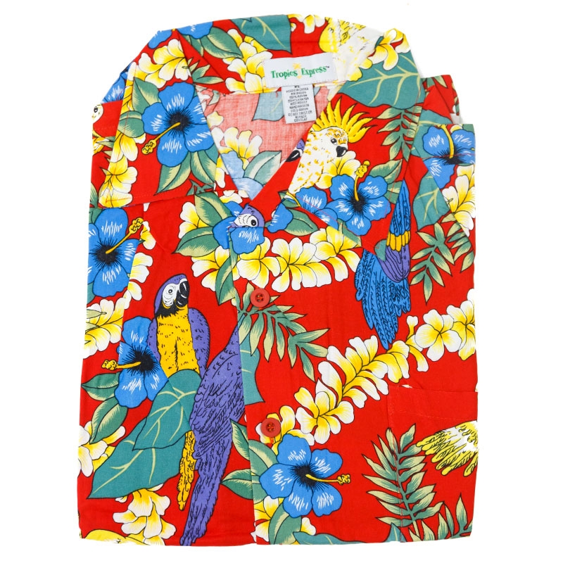 Camisa Hawaiana seda artificial vermelha tamanho L