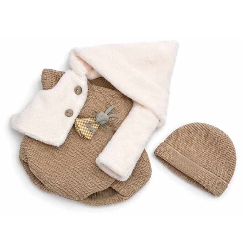 Roupa bebé Elegance fofo castanho com colete 45 cm