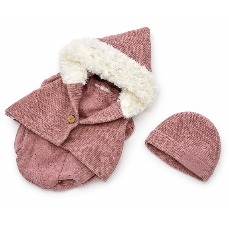 Roupa bebé Elegance conjunto colete e gorro 45 cm