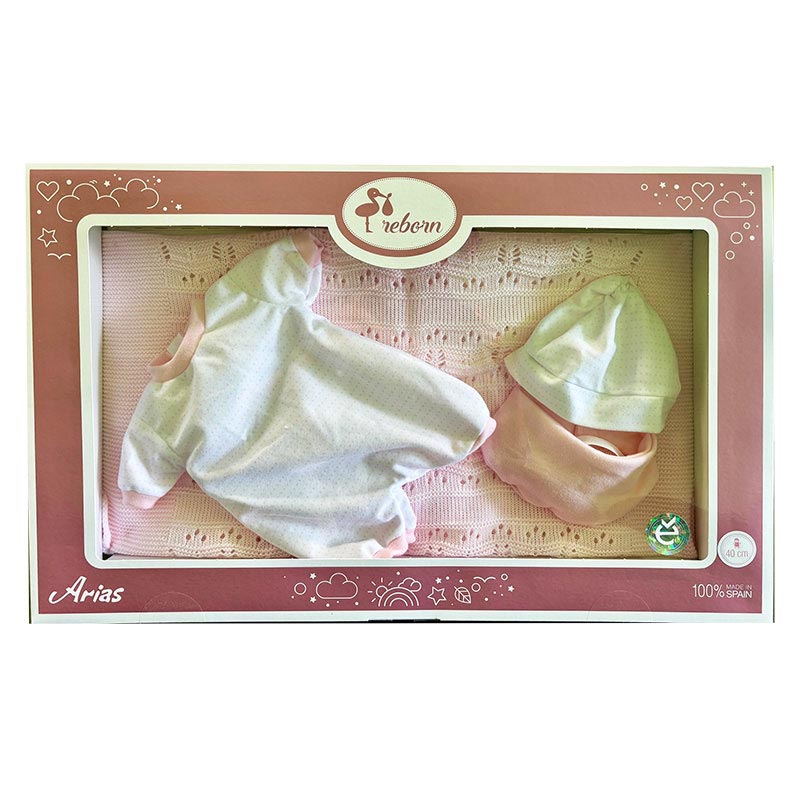 Roupa bebé reborn 40 cm babygrow, gorro e manta