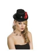 Mini Chapéu gótico negro com rosas vermelhas