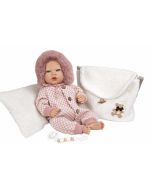 Bebé reborn 40 cm Manuela rosa bolso e almofada