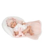Bebé reborn 40 cm Ariel rosa almofada e peluche