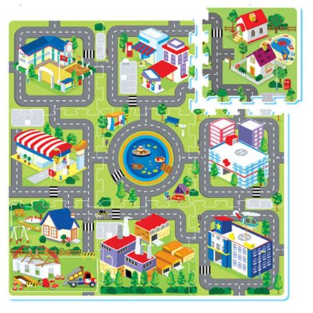 Tapete puzzle com desenho de cidade