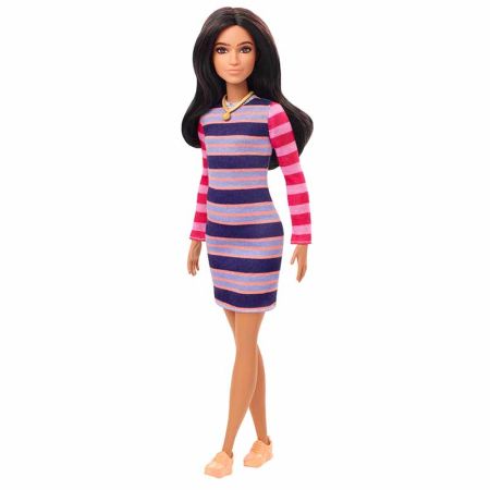 Boneca Barbie Fashionista morena vestido manga com