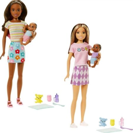 Boneca Barbie babysitter com bebé e acessórios