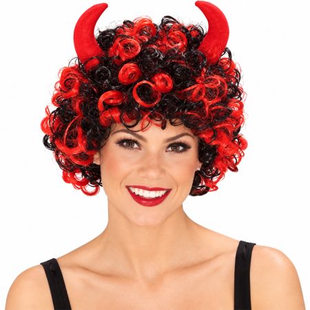Peruca de diabo com cachos e chifres