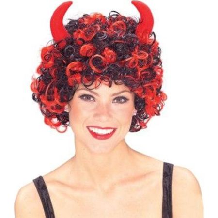 Peruca de diabo com cachos e chifres