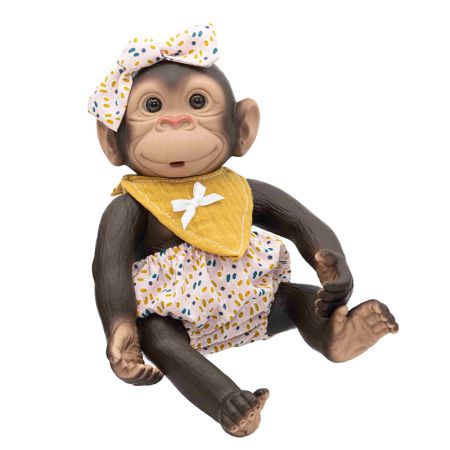 Bebé Macaco 25 cm com babete amarelo