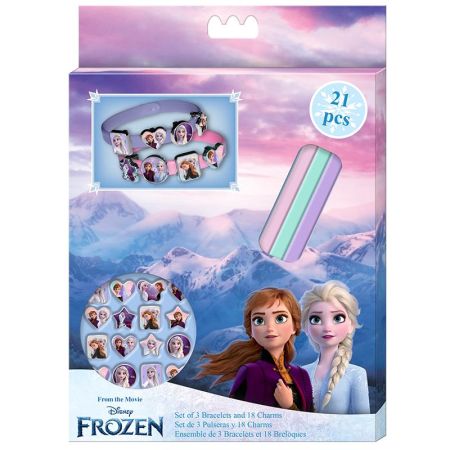 Frozen II conjunto 3 pulseiras com 18 amuletos