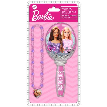 Escova de cabelo e colar com pingentes Barbie