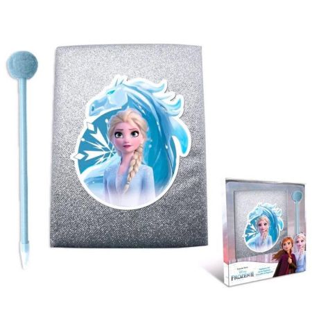 Conjunto diario glitter caneta pom pom Frozen II