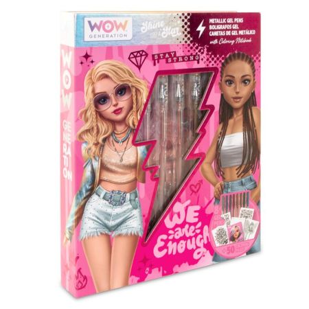 WOW caderno com 8 canetas de gel met&aacute;licos