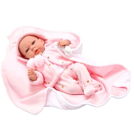 Boneca 40 cm Andie rosa com manta