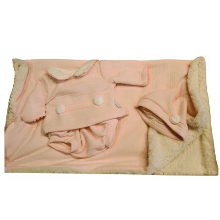 Roupa bebé reborn 40 cm conjunto rosa e manta