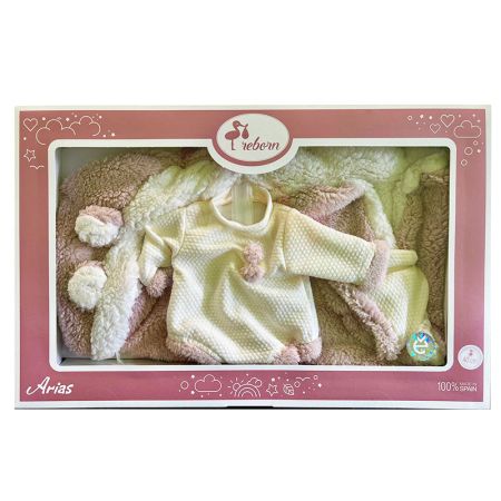 Roupa bebé reborn 40 cm babygrow beige e manta