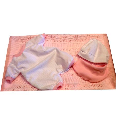 Roupa bebé reborn 40 cm babygrow, gorro e manta