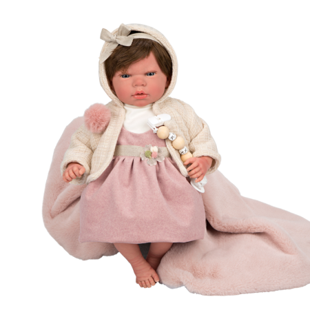 Bebé Reborn Chloe 40 cm rosa com cobertor e pelo