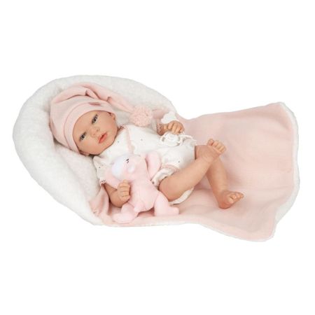 Bebé reborn 40 cm Ariel rosa almofada e peluche