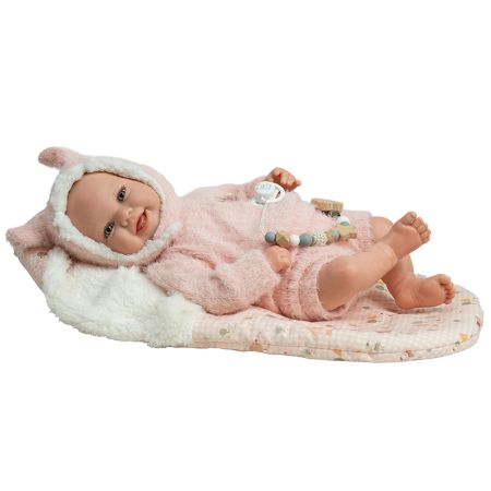 Bebé reborn 45 cm Kira rosa com saco de dormir