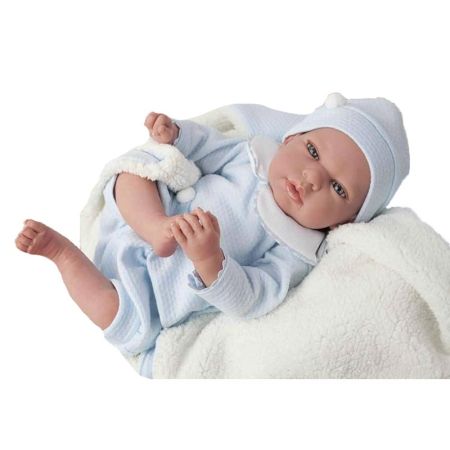 Bebé Reborn Tiago 40 cm c/ cobertor e ursinho