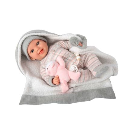Bebé Reborn 40 cm Nadia rosa com manta