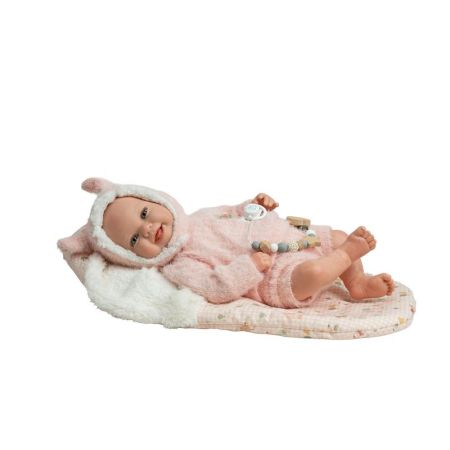 Bebé reborn 45 cm Kira rosa com saco de dormir