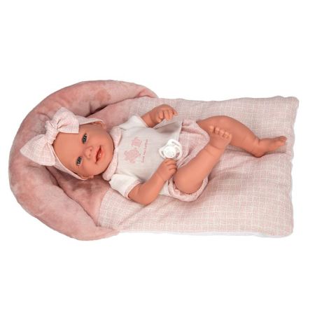 Boneca bebé Eleganc 42 cm Zoe rosa com almofada