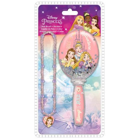 Princesas Disney escova de cabelo e colar