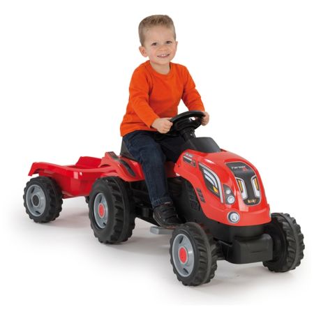 Trator Farmer XL a pedais com reboque vermelho