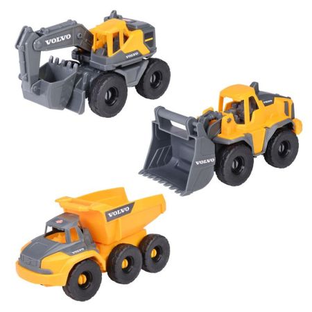 Conjunto 3 veículos equipa construção Volvo 16cm