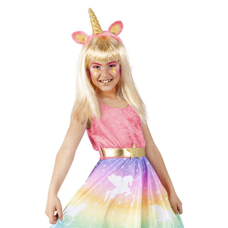 Bandolete unicório dorado com cabeloro pinky