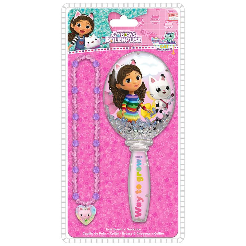 Gabby escova de cabelo e colar com amuletos