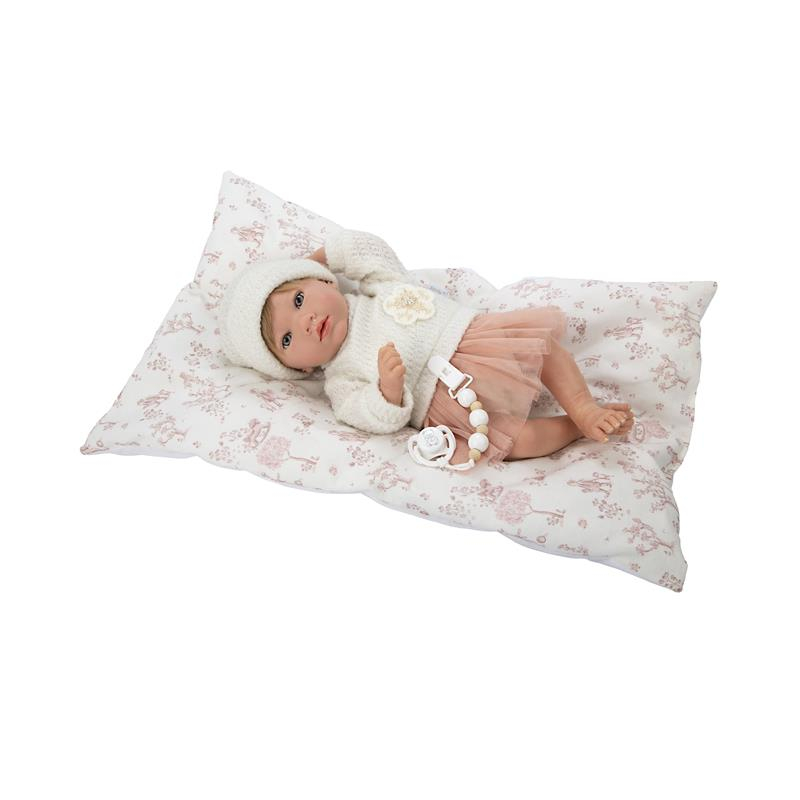Bebé reborn 40 cm Julia rosa com almofada