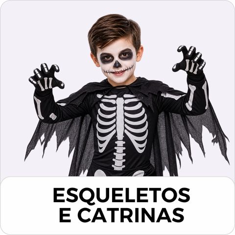 Disfarces de esqueletos e catrinas para crianças no Halloween