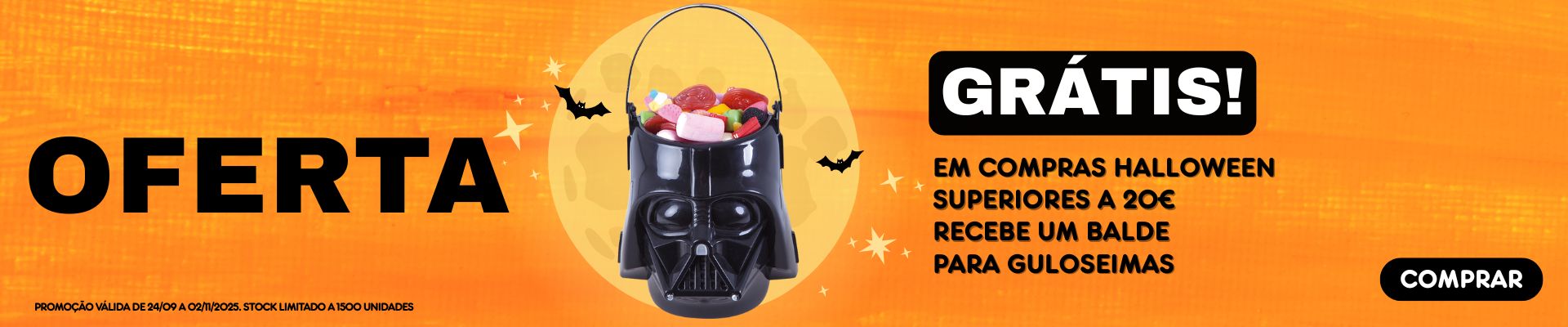 em compras halloween recebe um balde para caramelos