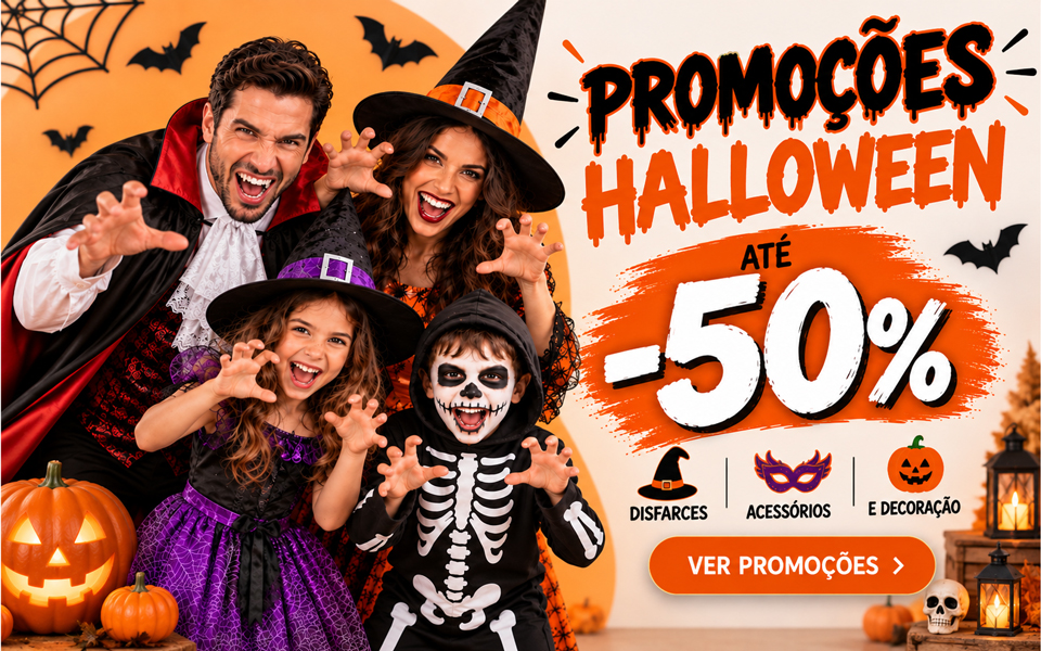Promoções em disfarces e acessórios, decoração halloween Promoções em disfarces halloween